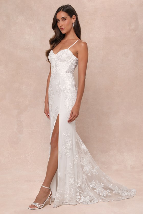 Lulus Ethereal Elegance White Embroidered Lace-up Maxi Dress In White
