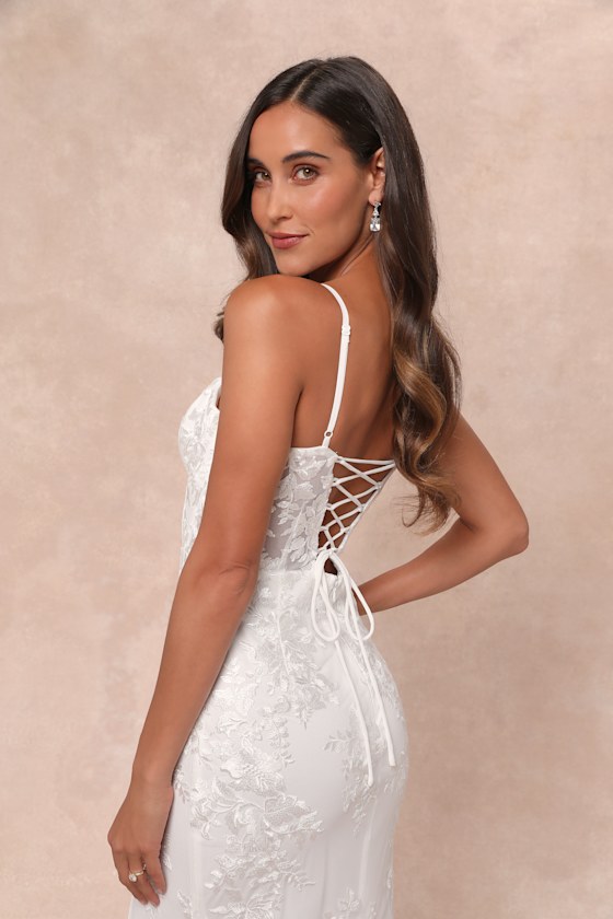 Lulus Ethereal Elegance White Embroidered Lace-up Maxi Dress In White