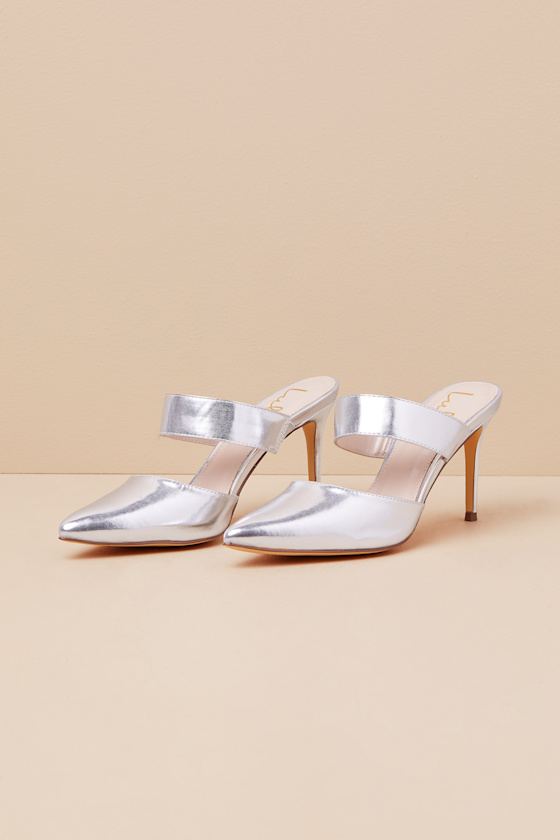 Faire Silver Pointed-Toe Mules 1