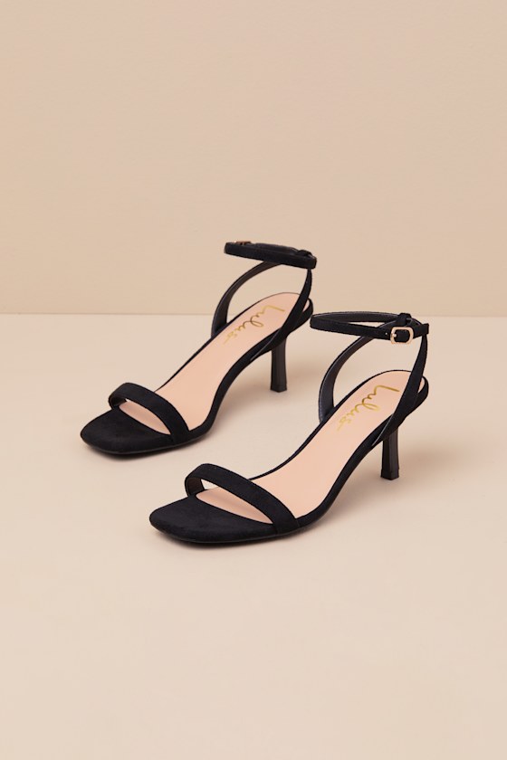 Lulus Ensley Black Suede Kitten Heel Ankle Strap Sandals In Black