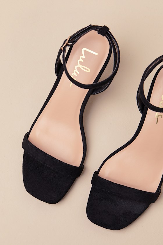 Lulus Ensley Black Suede Kitten Heel Ankle Strap Sandals In Black