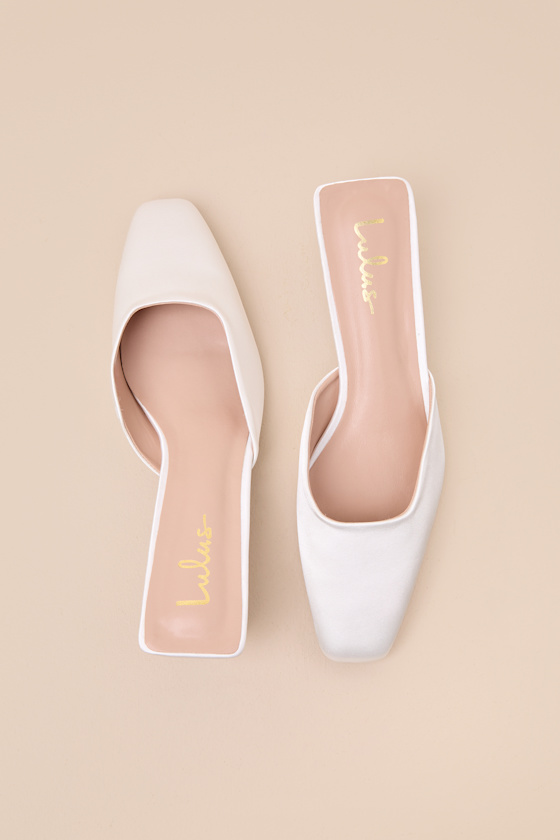 Lulus Auroette White Satin Kitten Heel Mule Pumps In White
