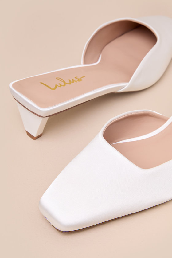 Lulus Auroette White Satin Kitten Heel Mule Pumps In White