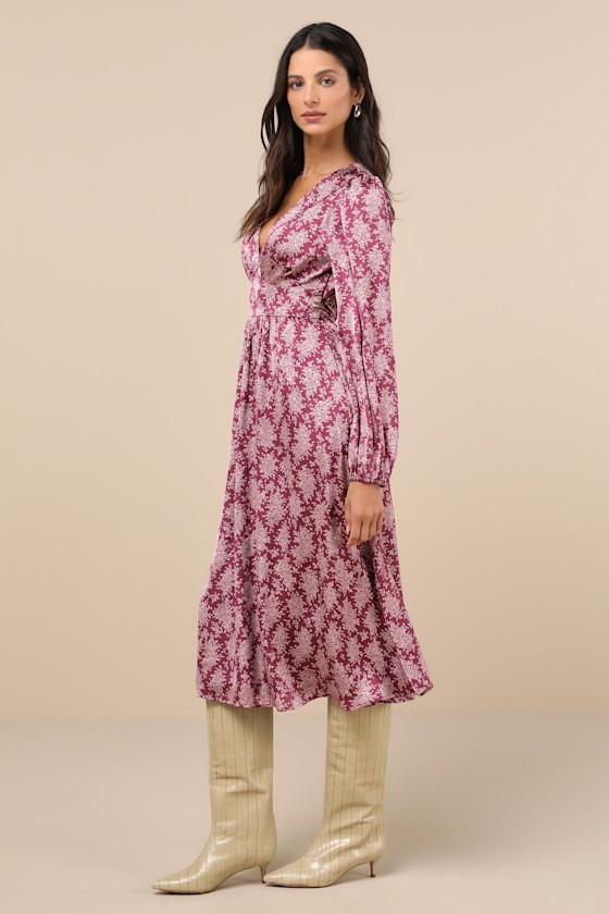 Shop Lulus Graceful Impression Purple And Pink Floral Print Midi Dress