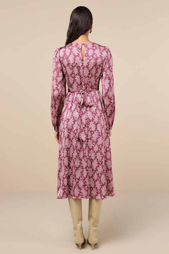 Shop Lulus Graceful Impression Purple And Pink Floral Print Midi Dress