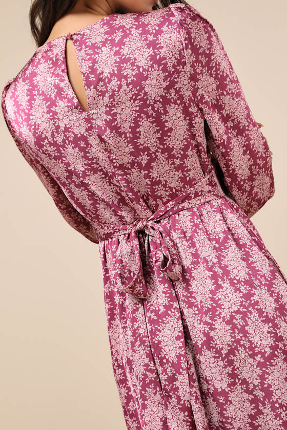 Shop Lulus Graceful Impression Purple And Pink Floral Print Midi Dress