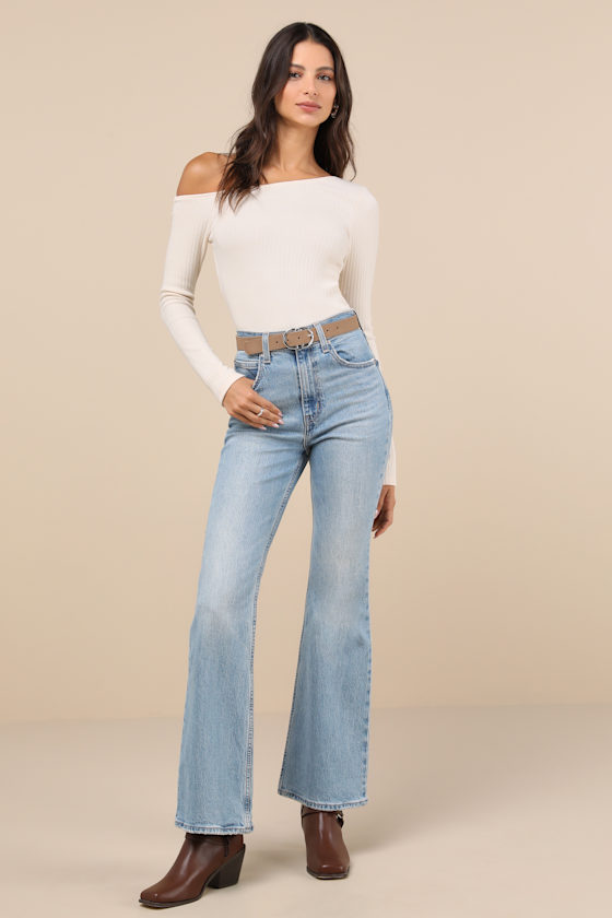 Popular Babe Ivory Ribbed Knit Asymmetrical Long Sleeve Top 5