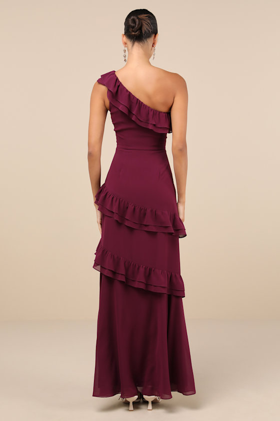 Lulus Brilliant Grace Plum Purple Ruffled One-shoulder Maxi Dress In Plum Purple