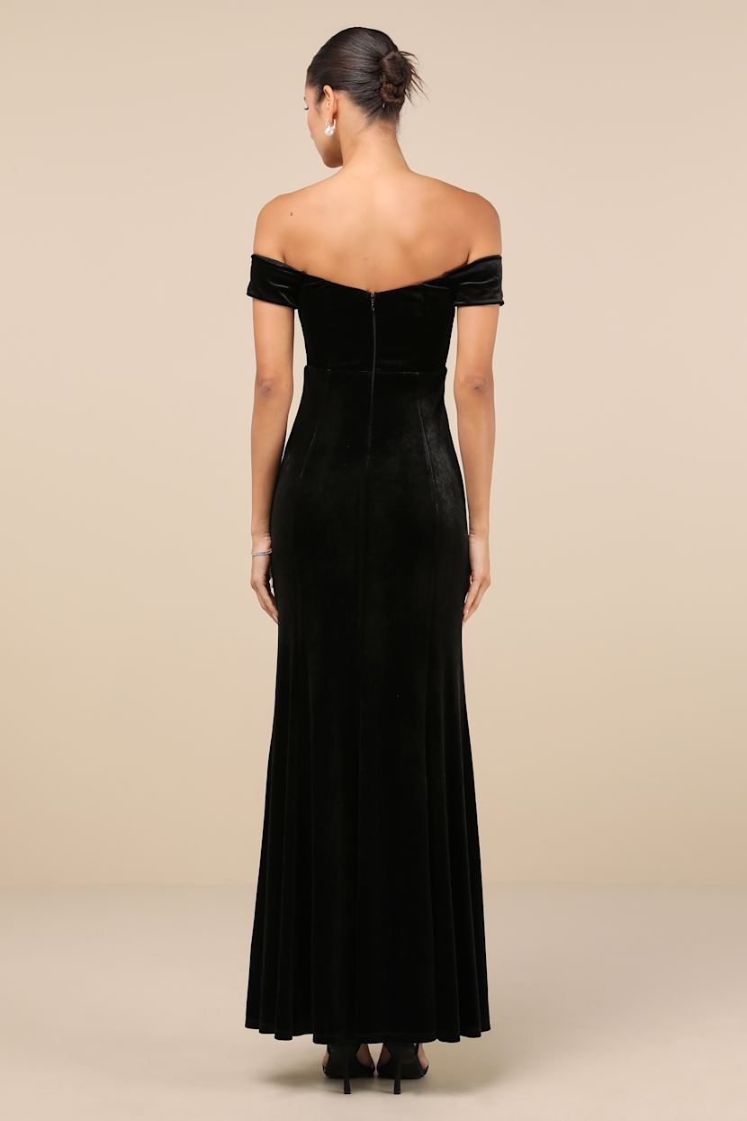 One Shoulder Maxi Lulus Black Velvet Dress Black Notched Dress Velvet Maxi Dress  Off-The-Shoulder