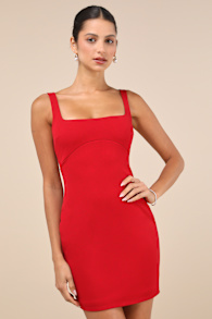 Amazing Poise Red Sleeveless Square-Neck Bodycon Mini Dress