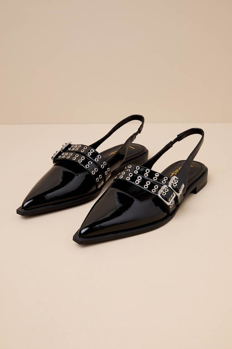Slingback Flats Studded Pointed Flats Black Pointed-Toe Flats