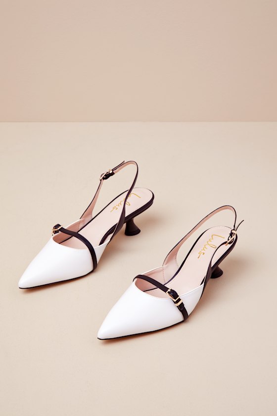 Hughette White & Black Color Block Pointed-Toe Slingback Pumps 1