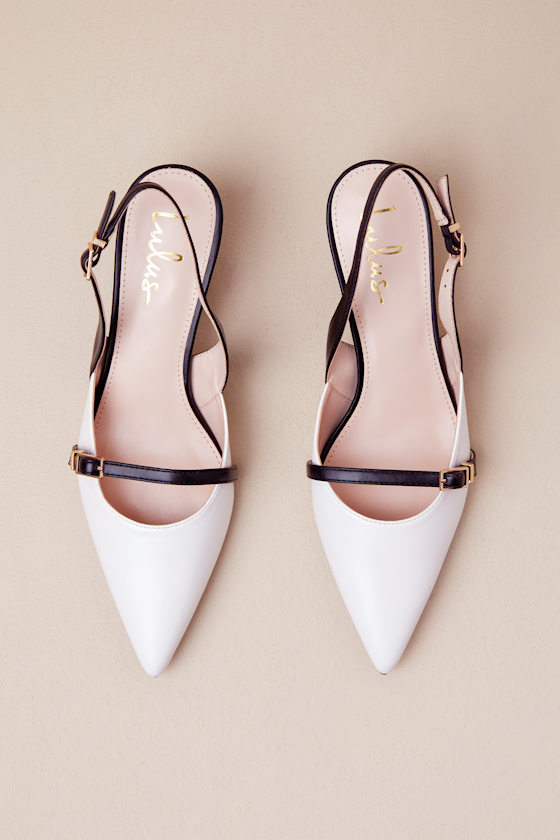 Lulus Hughette White & Black Color Block Pointed-toe Slingback Pumps In Black