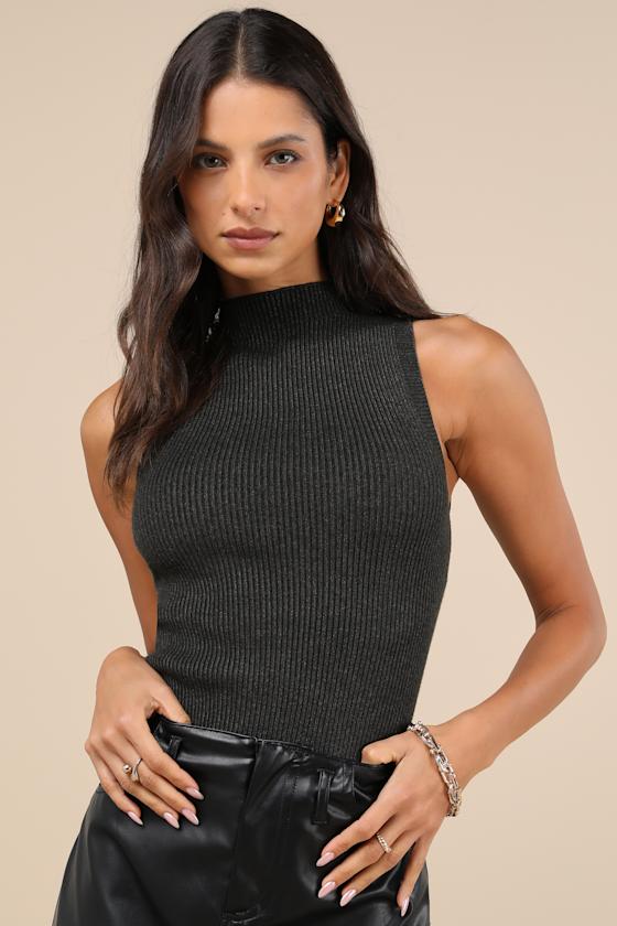 Lulus Seasonal Sophistication Grey Ribbed Mock Neck Sweater Tank Top In Grey