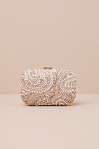 Upscale Idea Beige and Pink Beaded Pearl Hard-Sided Clutch 2