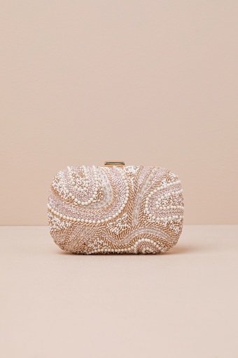 Upscale Idea Beige and Pink Beaded Pearl Hard-Sided Clutch 2