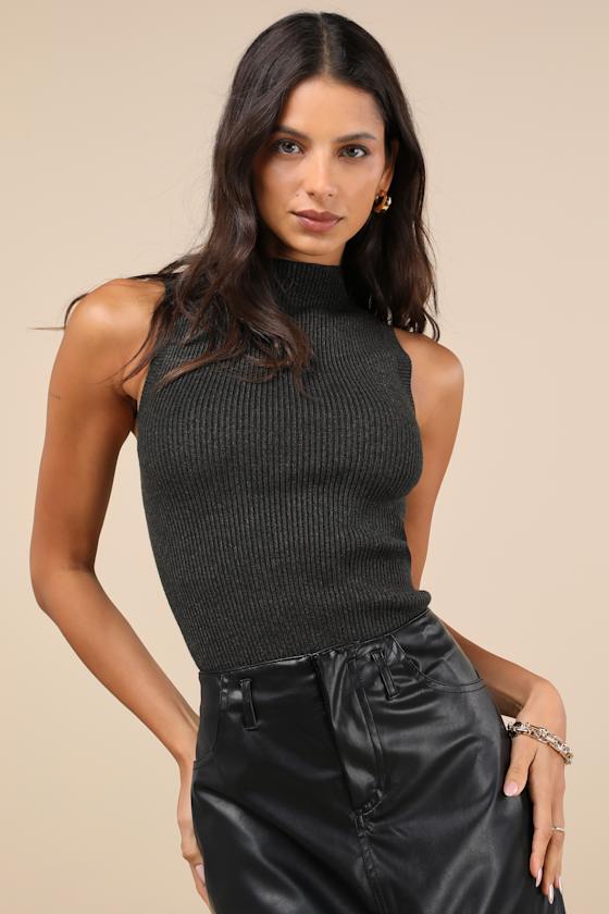 Lulus Seasonal Sophistication Grey Ribbed Mock Neck Sweater Tank Top In Grey