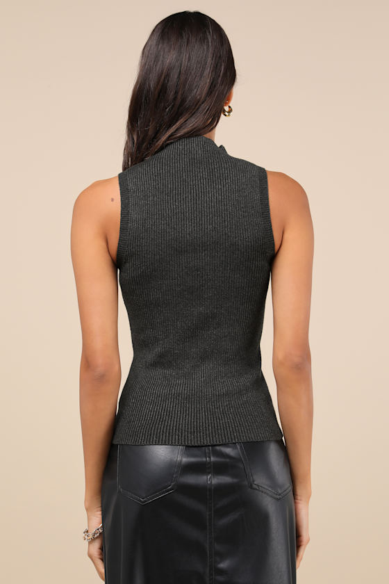 Lulus Seasonal Sophistication Grey Ribbed Mock Neck Sweater Tank Top In Grey