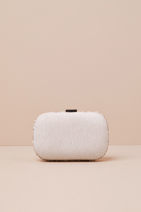 Upscale Idea Beige Beaded Pearl Hard-Sided Clutch - thumbnail 5