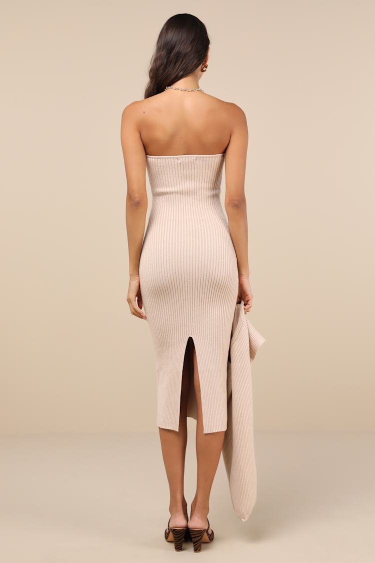 Autumn Aura Beige Ribbed Two-Piece Sweater Dress
