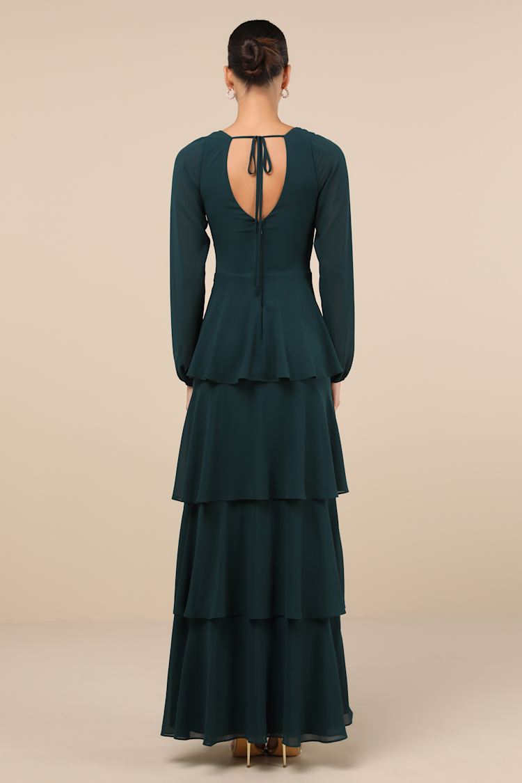 Flawless Excellence Emerald Tiered Long Sleeve Maxi Dress