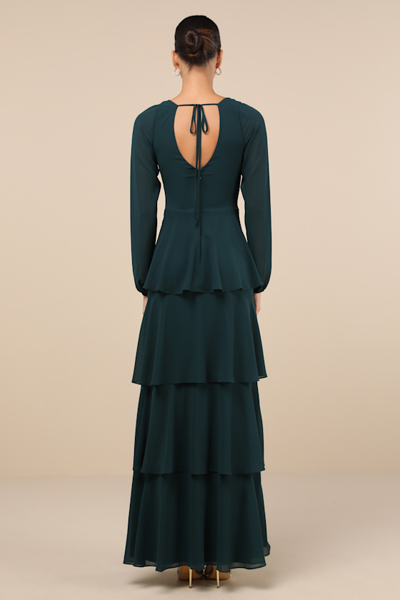 Flawless Excellence Emerald Tiered Long Sleeve Maxi Dress 3