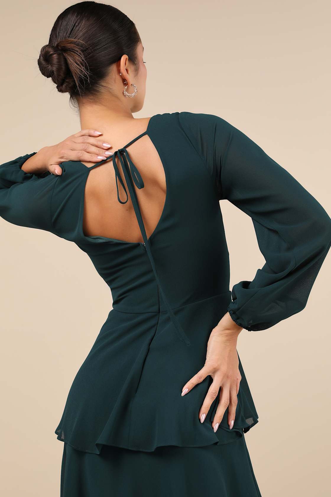 Flawless Excellence Emerald Tiered Long Sleeve Maxi Dress