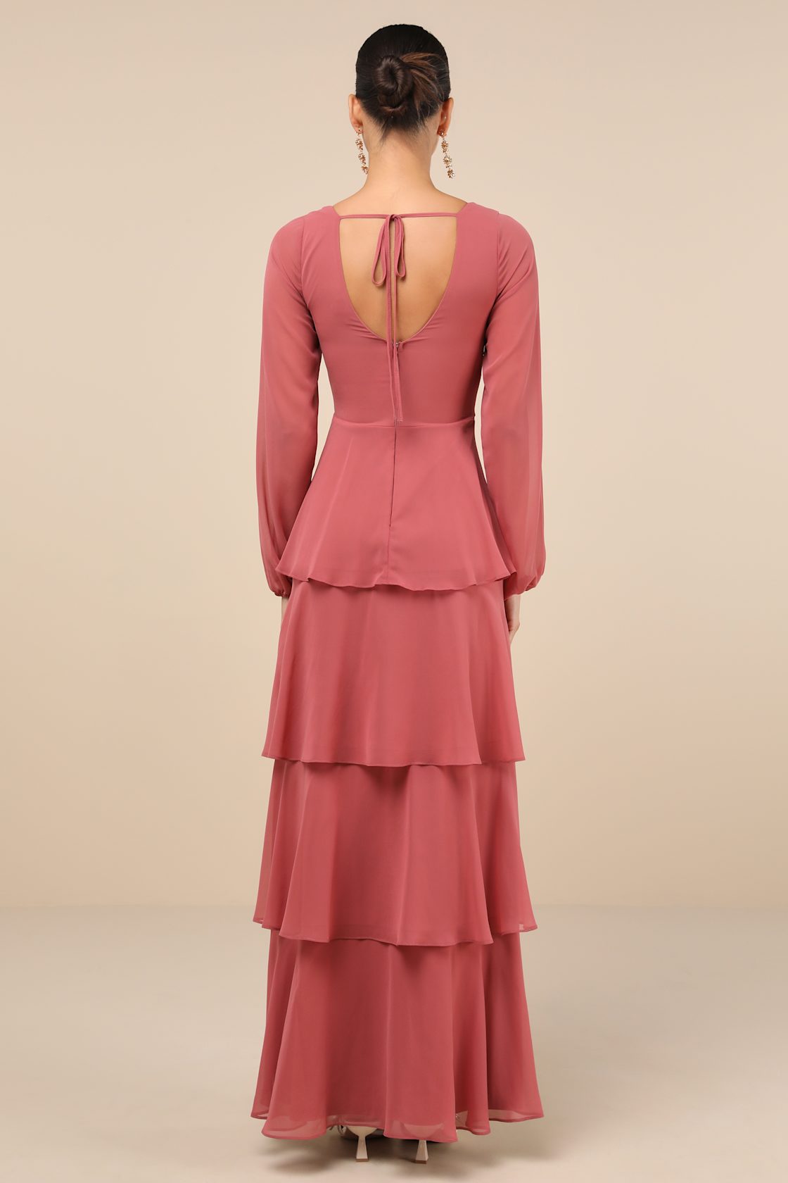 Flawless Excellence Rusty Rose Tiered Long Sleeve Maxi Dress