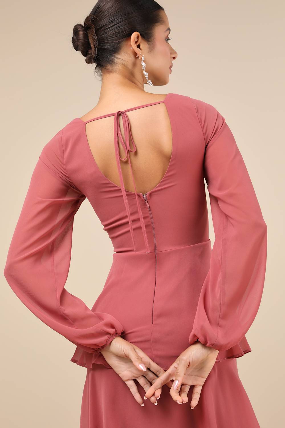 Flawless Excellence Rusty Rose Tiered Long Sleeve Maxi Dress