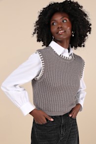 Comfy Poise Grey Embroidered Waffle Knit Sweater Vest 1