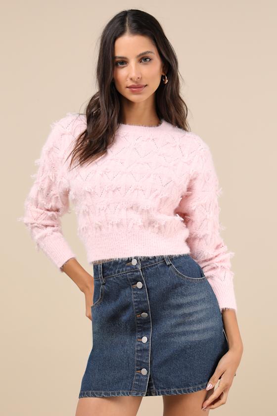 Pink Textured Sweater - Long Sleeve Sweater - Pullover Sweater - Lulus