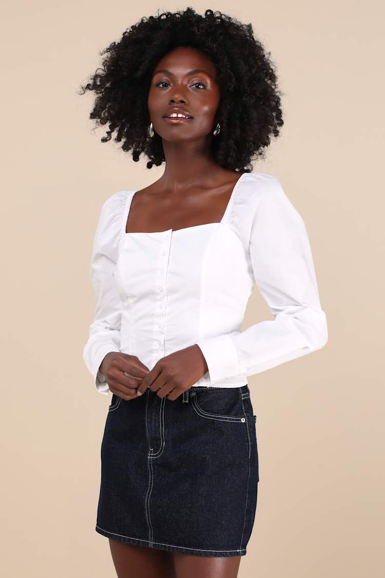 Demure and Sweet White Button-Front Long Sleeve Top