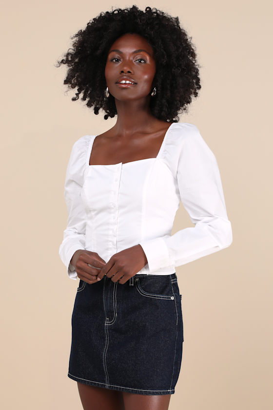 Demure and Sweet White Button-Front Long Sleeve Top 4
