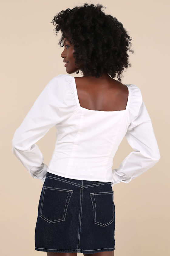 LULUS DEMURE AND SWEET WHITE BUTTON-FRONT LONG SLEEVE TOP