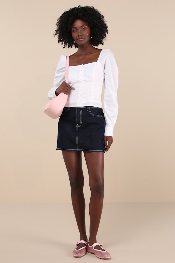 LULUS DEMURE AND SWEET WHITE BUTTON-FRONT LONG SLEEVE TOP