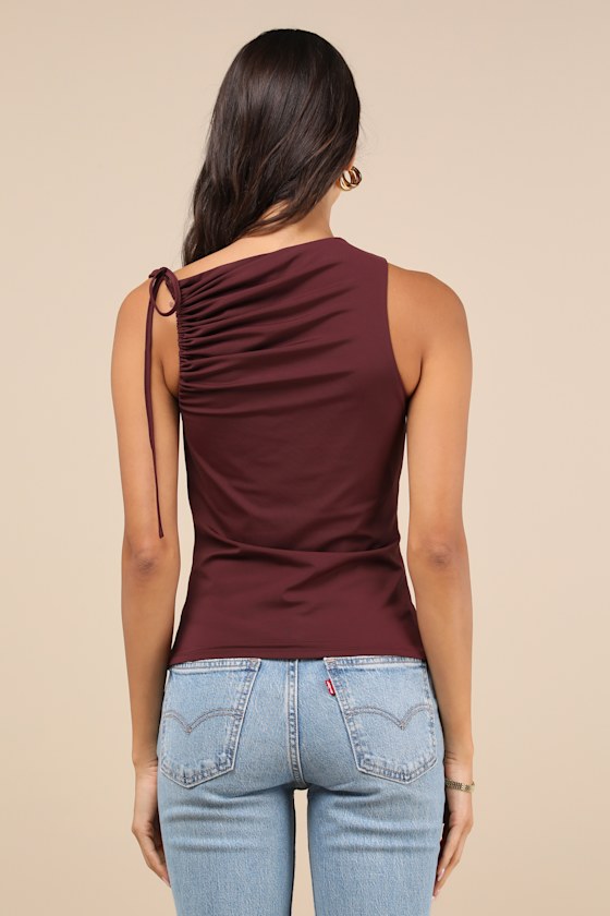 Total Finesse Dark Plum Purple Asymmetrical Tie-Strap Tank Top 3