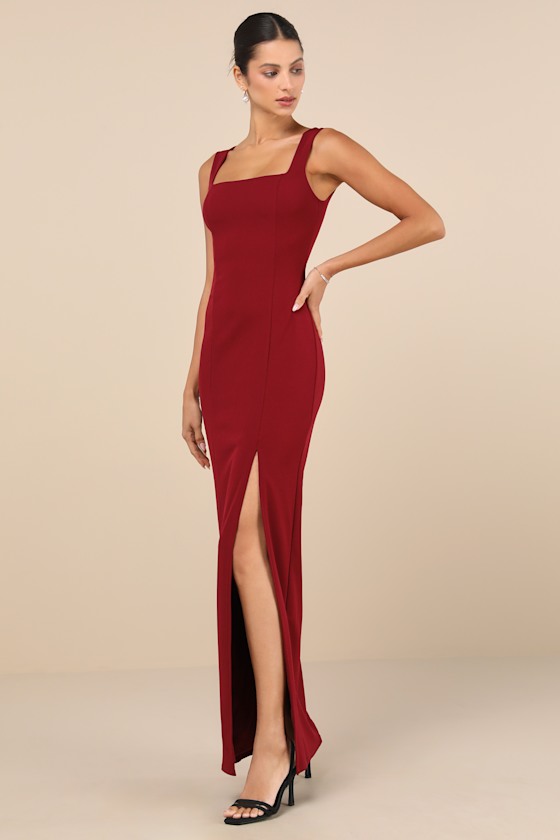 Lulus Inspiring Allure Wine Red Square Neck Column Maxi Dress In Wine Red
