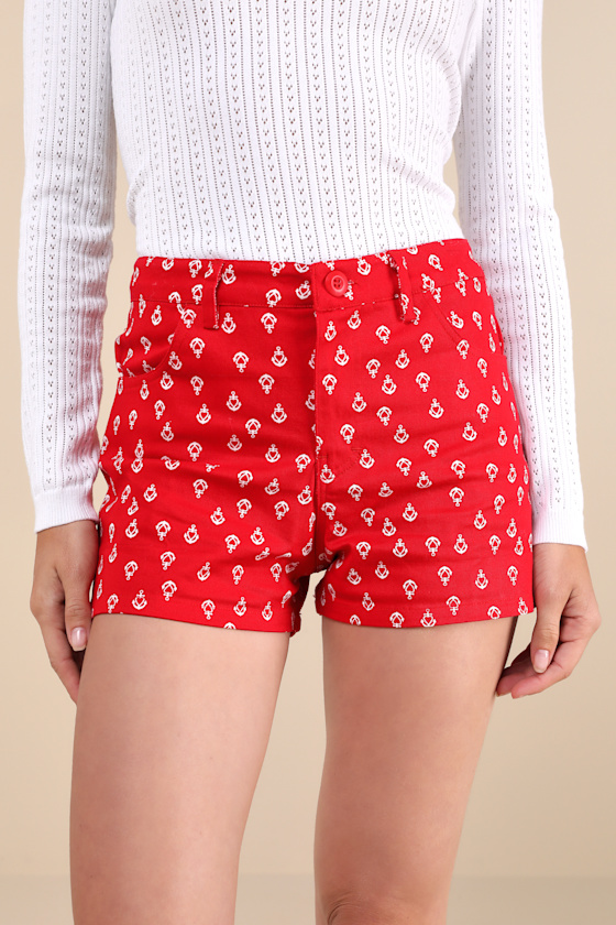 Motel Dipae Red Anchor Print Shorts In Red