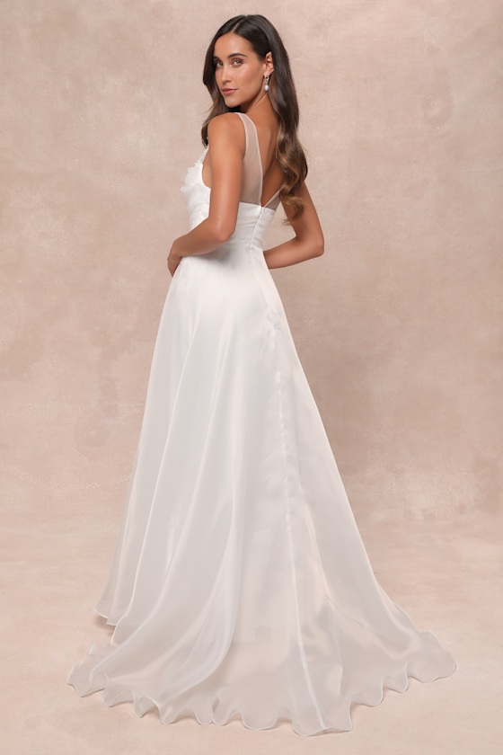 Yours for Eternity White Organza Embroidered Pleated Maxi Dress 3