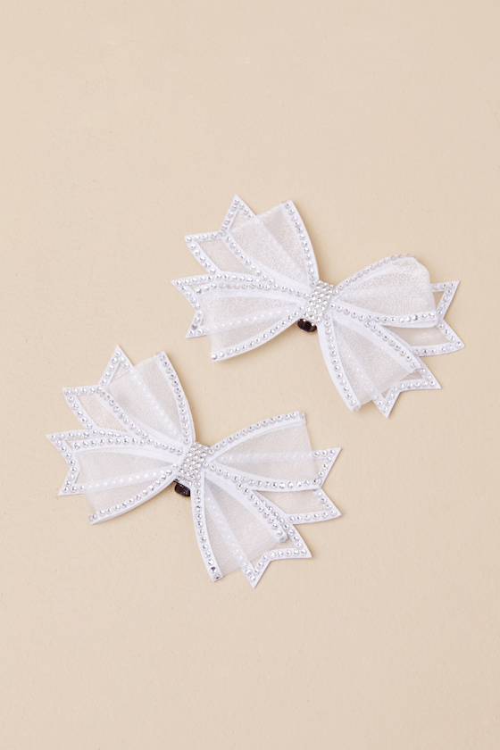 Dainty Element White Rhinestone Bow Shoe Clips 2