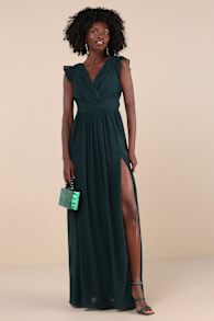 Gorgeous Goal Emerald Pleated Backless Surplice Maxi Dress 1