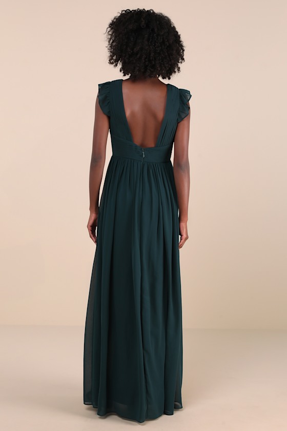 Lulus Gorgeous Goal Emerald Pleated Backless Surplice Maxi Dress In Green