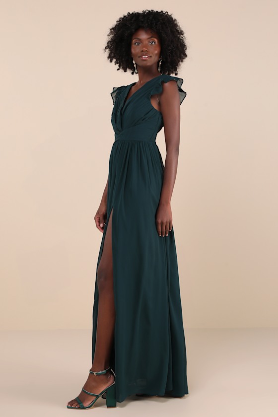 Lulus Gorgeous Goal Emerald Pleated Backless Surplice Maxi Dress In Green