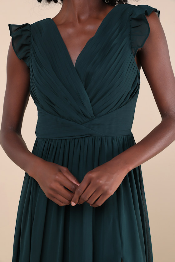 Lulus Gorgeous Goal Emerald Pleated Backless Surplice Maxi Dress In Green