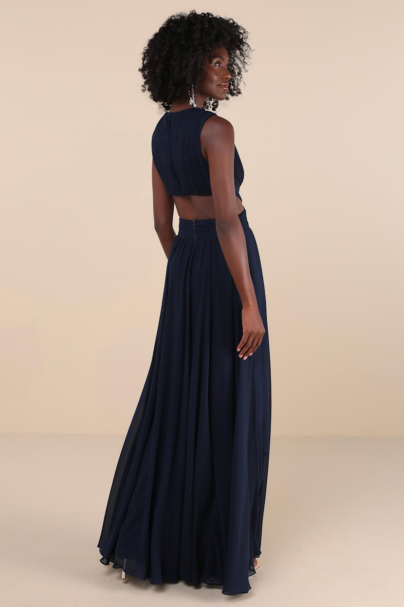 Navy Blue Maxi Dress - Pleated Maxi Dress - Backless Cutout Gown - Lulus