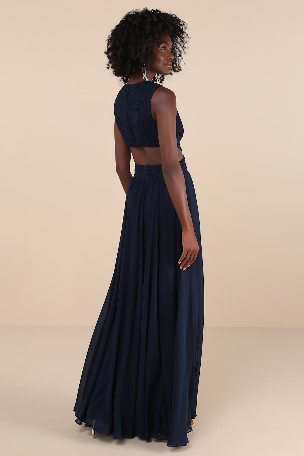 Vivid Imagination Navy Blue Cutout Maxi Dress