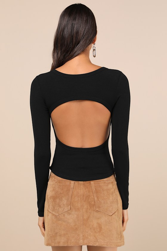Got My Back Black Long Sleeve Backless Top 2