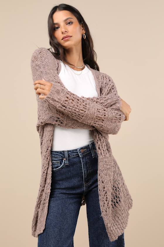 Crochet it Ain't So Taupe Oversized Cardigan Sweater 3