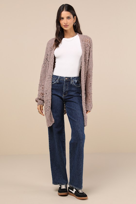 Crochet it Ain't So Taupe Oversized Cardigan Sweater 1