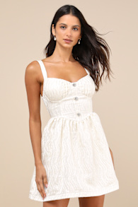 Charmingly Precious Cream Pleated Textured Bustier Mini Dress 5